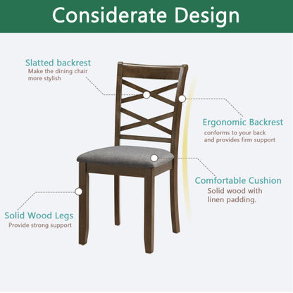 Set of 4 Walnut Wooden Dining Chairs, Double-Cross Linen Upholstered Side Chairs, Ergonomic High Back, 330lbs Load
