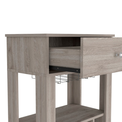 Bar Cart, Twelve Built-in Wine Rack, Four Legs, One Open Shelf -Light Gray