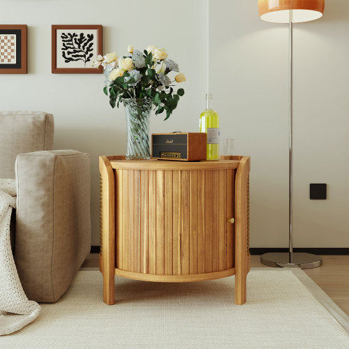 Round Rotating Coffee Table Rattan Hidden Storage MDF Modern Living Room Table