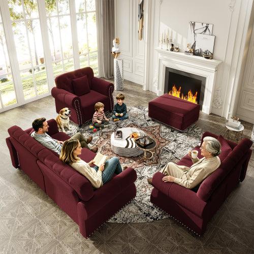 Burgundy Modular Velvet Ottoman, Matching Sofa Footstool, 31.5 inchx23.6 inchx16.5 inch, 300 LBS Capacity for Apartment & Living Room