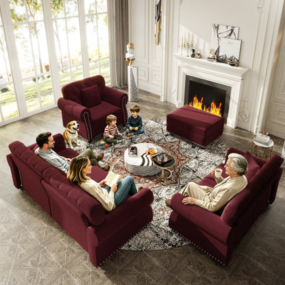 Burgundy Modular Velvet Ottoman, Matching Sofa Footstool, 31.5 inchx23.6 inchx16.5 inch, 300 LBS Capacity for Apartment & Living Room