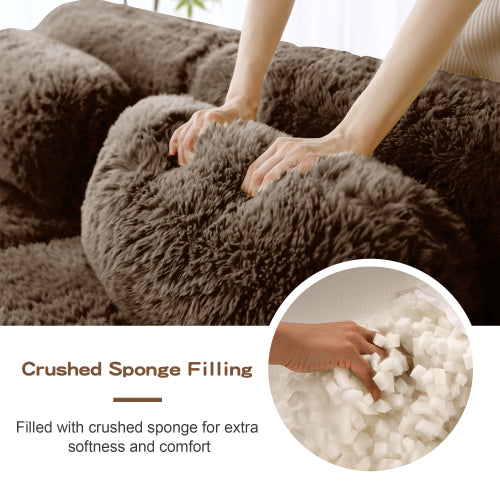 Chocolate L-Shape Plush Boneless Modular Sofa with Chaise Pillows