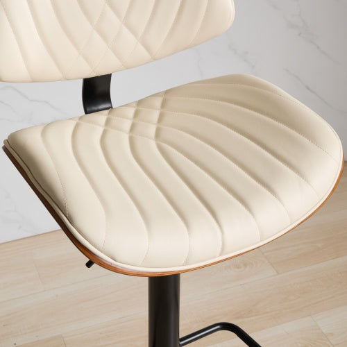 Walnut Bentwood Bar Stools Mid Century Modern Adjustable Counter Height Black Leather Upholstered 360¡ãSwivel Bar Chairs for Kitchen Island/Dining Room/Cafe,Beige,Set of 2