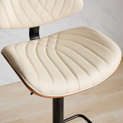 Walnut Bentwood Bar Stools Mid Century Modern Adjustable Counter Height Black Leather Upholstered 360¡ãSwivel Bar Chairs for Kitchen Island/Dining Room/Cafe,Beige,Set of 2