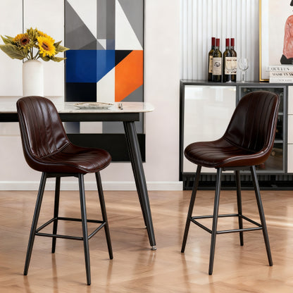Modern Bar Stools with Swivel Mechanism, PU Padded Seats with Back Support & Metal Legs ¨C Ideal for Kitchen Islands, Home Bars, Commercial Bars, Dark Brown(Set of 2)