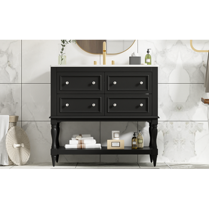 36" Bathroom Vanity Cabinet with Sink Combo Set, Undermount Ceramic Sink, Free Standing Vanity Set with 4 Drawers, Solid Wood Frame Bathroom Cabinet, Black