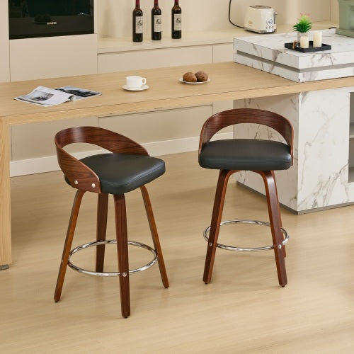 Bar Stools Set of 2, Swivel Bar Height Stools with Low Back, Wood Bar Chairs with Soft Cushion Seat, 25-Inch Seat Height (Black, 25inch Counter Height)