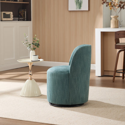 Set Of 1 Upholstered Kitchen & Dining Room Barrel Chair, Mid Century Modern Round Linen Dining Chair, 360 Degree Swivel Comfy Armless Accent Makeup Vanity Side Chair for Bedroom Living Room
