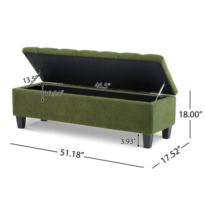 Green Boucle Storage Ottoman Bench, Tufted Design with Rubber Wood Legs, 300 LBS Capacity, 51.18 inchL x17.52 inchW x18 inchH