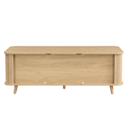 Mid-Century Natural Wood Coffee Table with Tambour Doors & 4 Open Storage Compartments
