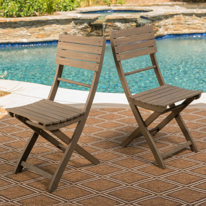 Outdoor Acacia Wood Folding Dining Chair (Set of 2),Grey