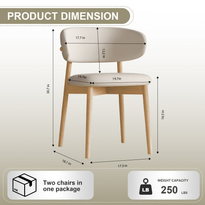 Set of 2 Natural Oak Mid-Century Dining Chairs, Minimalist Solid Wood Side Chairs Easy Assembly