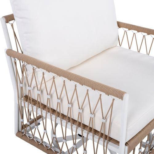 [Set of 2] 360° Swivel Bohemian Outdoor Lounge Chair with Handwoven Rope & Powder-Coated Steel Frame, Waterproof Cushions - Patio, Garden, Poolside