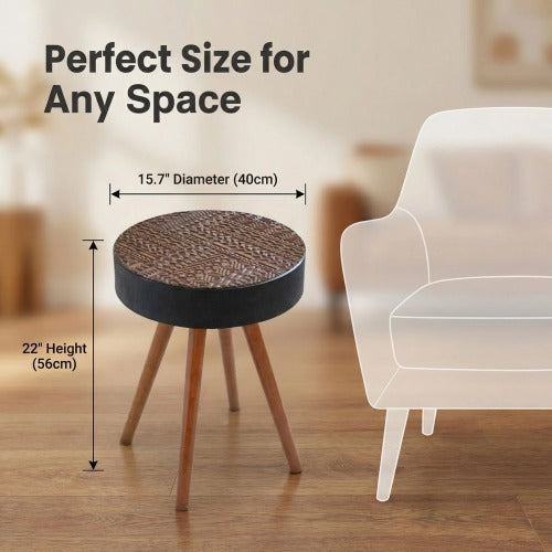 15.7inch  Mini Round Wooden Side Table, Brown & Black