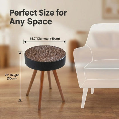 15.7inch  Mini Round Wooden Side Table, Brown & Black