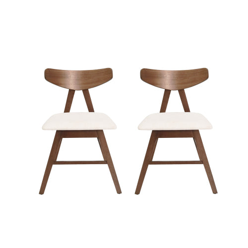 Set of 2 Mid-Century Dining Chairs, Rubberwood Frame Chairs with Curved Back & Splayed Legs