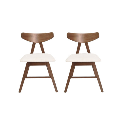 Set of 2 Mid-Century Dining Chairs, Rubberwood Frame Chairs with Curved Back & Splayed Legs
