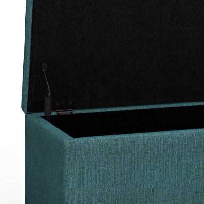 34 Inch Storage Ottoman Bench Teal Fabric Tufted Footrest