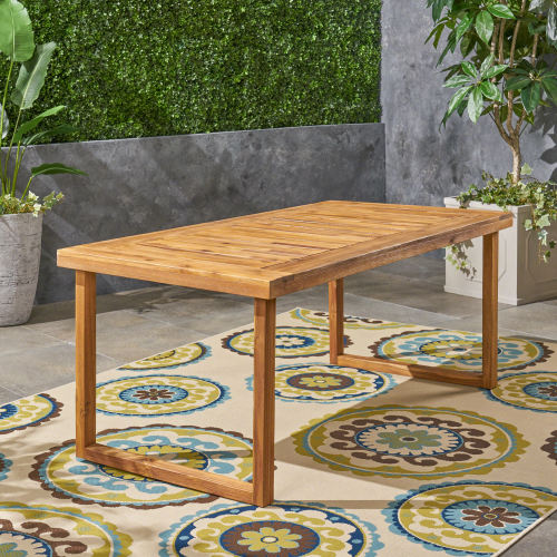 Outdoor 69" Acacia Wood Dining Table, Sandblast Natural Finish