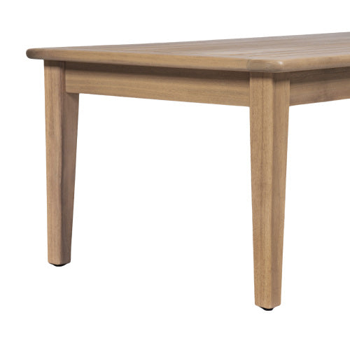 Outdoor Acacia Wood Loveseat with Coffee Table, Light Teak Frame, Beige Cushion