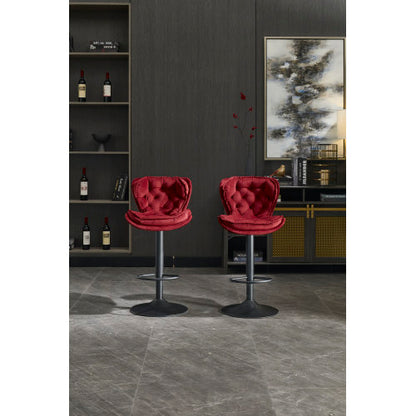 Set of 2 Bar Stools with powder Footrest and Base Swivel Height Adjustable Mechanical Lifting Velvet + powder Leg Simple Bar Stool-RED
