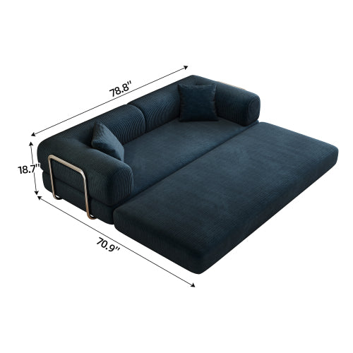 78.8 inch  Blue Boneless Corduroy Convertible Compressed Floor Sofa Bed, No Assembly