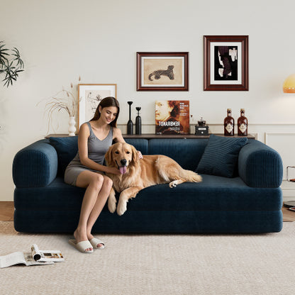 78.8 inch  Blue Boneless Corduroy Convertible Compressed Floor Sofa Bed, No Assembly