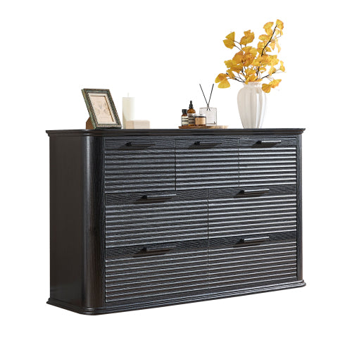 Fluted 7 Drawer Dresser, 52" Wide Modern Wood Dresser for Bedroom, Chest of Drawers with Curved Profile Design, TV Stand & Storage Organizer for Living Room