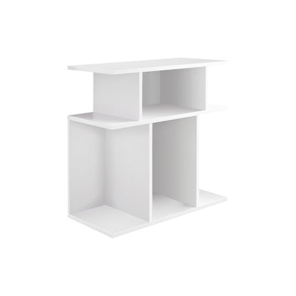 3-Tier White Laminate Accent Side Table with 6 Open Shelves