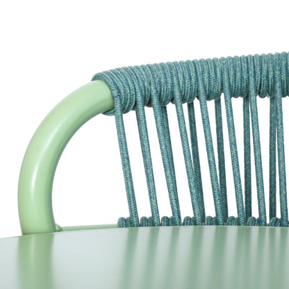 Outdoor 29" Seat Height Aluminum Frame Barstools with Rope-woven Scallop-shaped Backrest, Set of 2, Sage