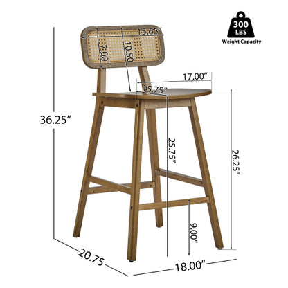 Indoor Wood Barstool, Walnut Finished, Set of 2