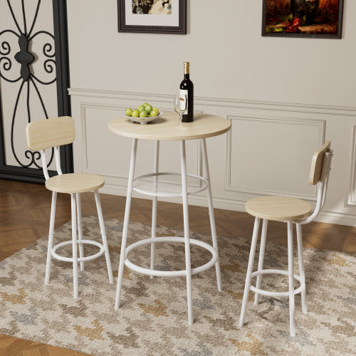 Bar Table Set with 2 Bar stools PU Soft seat with backrest, Grey, 23.62inch  W x 23.62inch  D x 35.43inch  H