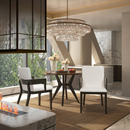 Set of 2 Modern Dining Chairs, Black Hardwood Frame with White Glossy PU Leather Upholstery