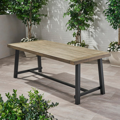 Outdoor Acacia Wood Dining Table,Grey/Rustic Metal