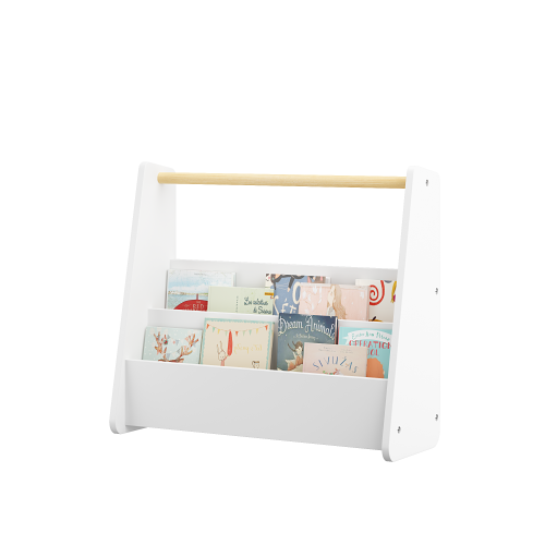 Kids Front-Facing Bookshelf with Wooden Handle 2-Tier White