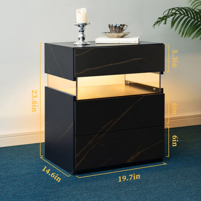 Black & Gold 3-Drawer LED Nightstand with Acrylic Panel
