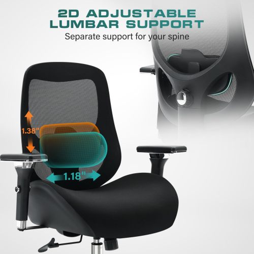 Big and Tall Office Chair with Wide Thick Seat Cushion for Heavy People Ergonomic Computer Mesh Desk Chairs with 4D Armrests, Adjustable Lumbar Support for Adults 8 Hours daliy Work