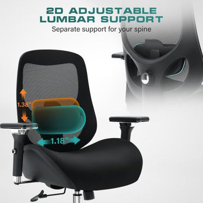 Big and Tall Office Chair with Wide Thick Seat Cushion for Heavy People Ergonomic Computer Mesh Desk Chairs with 4D Armrests, Adjustable Lumbar Support for Adults 8 Hours daliy Work