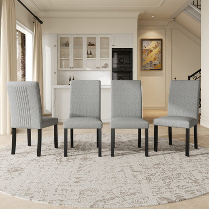 Dining Chairs Set of 4, Gray Upholstered Fabric, Tufted Back, Solid Wood Legs