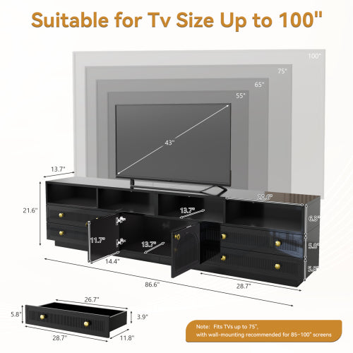 Black High Gloss TV Stand with LED Lights and Storage