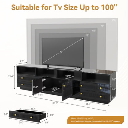 Black High Gloss TV Stand with LED Lights and Storage