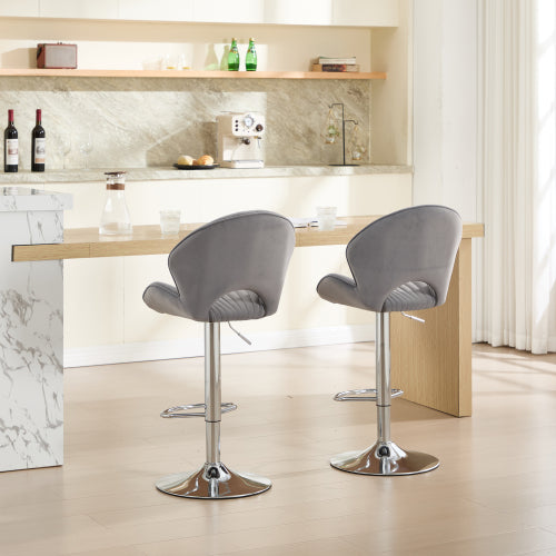 Bar Stools Set of 2 - Adjustable Barstools with Back and Footrest, Counter Height Bar Chairs for Kitchen, Pub -Grey