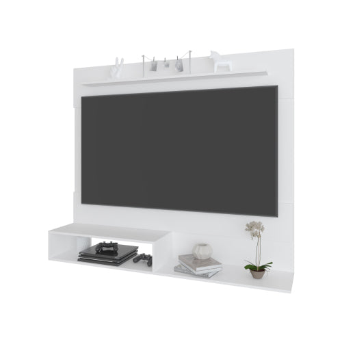55.1 Inch White Wall-Mounted Floating Entertainment Center with Multi Open Storage Shelves