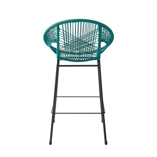 Ferrara Outdoor Patio Teal Faux Wicker Barstool, Set of 2