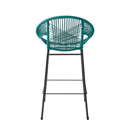 Ferrara Outdoor Patio Teal Faux Wicker Barstool, Set of 2