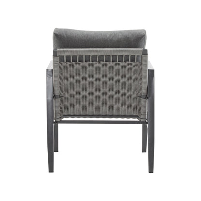 Gray Aluminum Lounge Chair with Sleek Rope Accents and Comfortable Cushions, Perfect for Modern Outdoor and Indoor Spaces