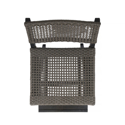 41.75" Outdoor Folding Acacia Wood Barstools with PE Rattan Backrest and Seat, Dark Grey Finish (Set of 2)
