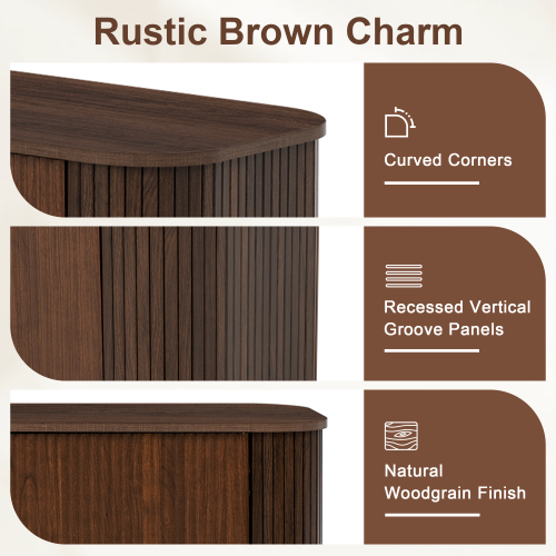 70 inch Modern TV Stand for TVs Up to 80 inch, Wood Grain Media Console with Storage, Curved Corners