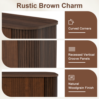 70 inch Modern TV Stand for TVs Up to 80 inch, Wood Grain Media Console with Storage, Curved Corners