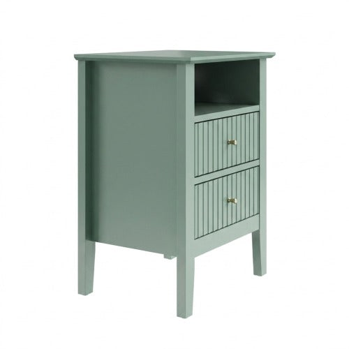 Green Fluted Nightstand with Soft-Close Drawers